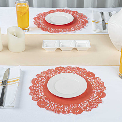 Pastry Tek Round Red Paper Doilies - Lace - 12" x 12" - 100 count box