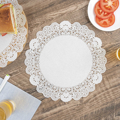 Pastry Tek Round White Paper Doilies - Lace - 12" x 12" - 100 count box