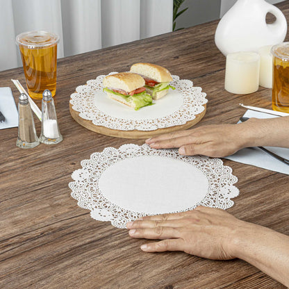 Pastry Tek Round White Paper Doilies - Lace - 12" x 12" - 100 count box