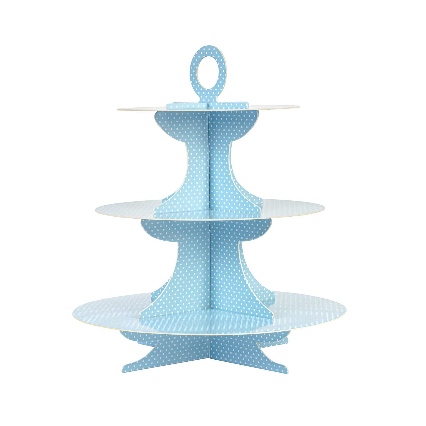 Pastry Tek Turquoise Cardboard Cupcake Stand - 3-Tier, White Polka Dots - 13 1/2" x 13 1/2" x 14" - 1 count box