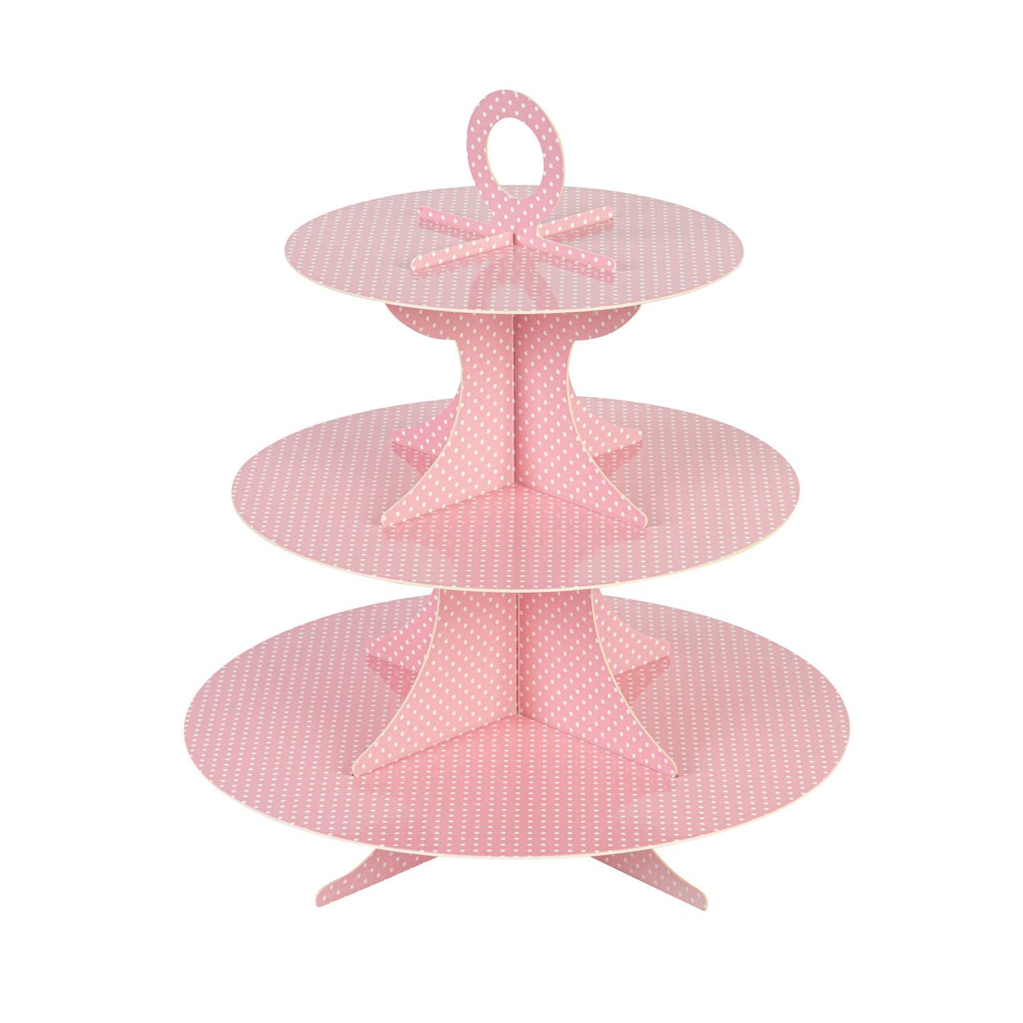 Pastry Tek Pink Cardboard Cupcake Stand - 3-Tier, White Polka Dots - 13 1/2" x 13 1/2" x 14" - 1 count box
