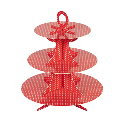 Pastry Tek Red Cardboard Cupcake Stand - 3 Tier, White Polka Dots - 13 1/2" x 13 1/2" x 14" - 1 count box