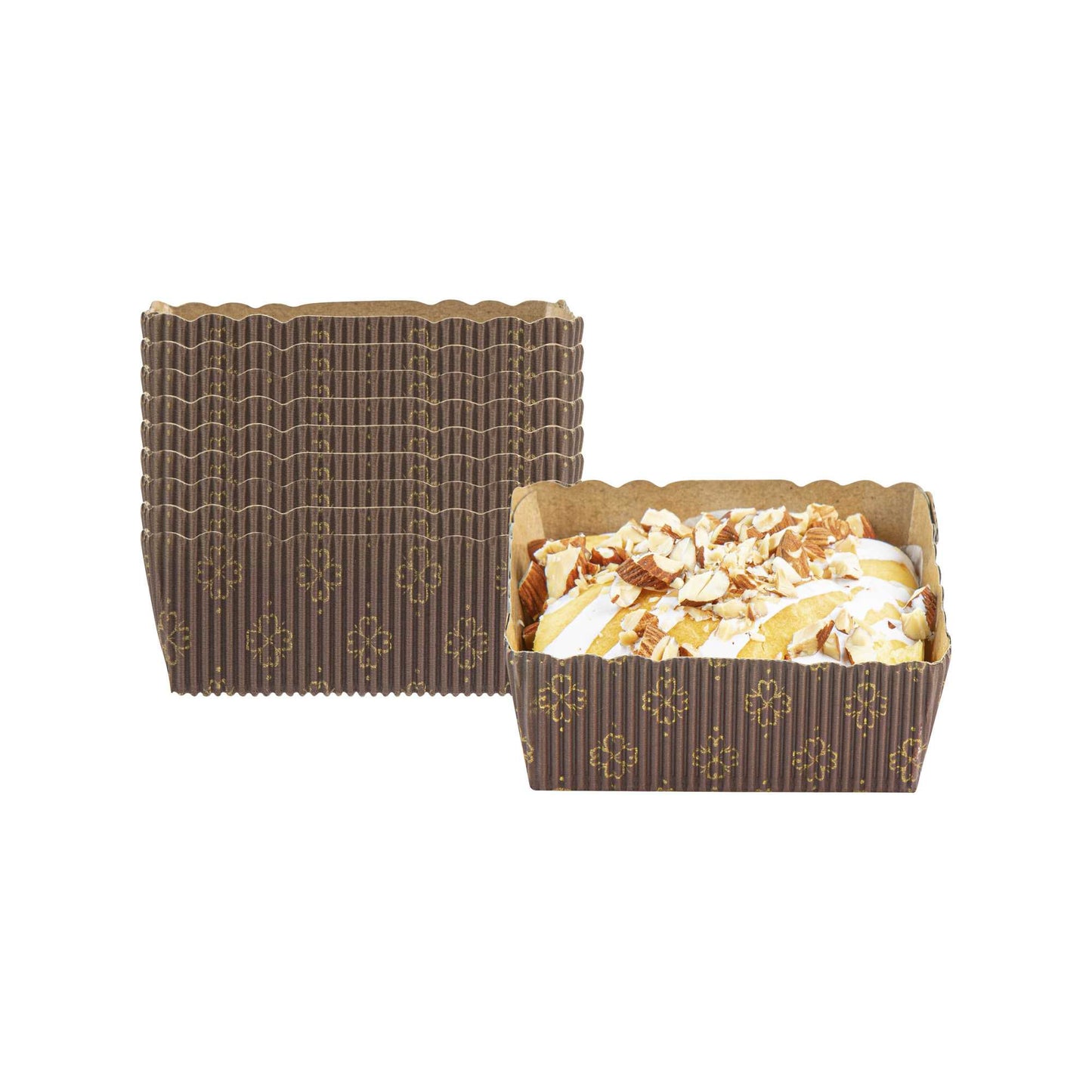Panificio 4 oz Kraft Paper Square Baking Cup - Greaseproof, Rippled - 3" x 2 3/4" x 1 3/4" - 100 count box