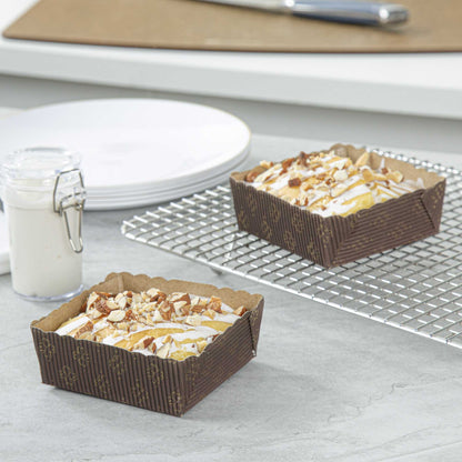 Panificio 4 oz Kraft Paper Square Baking Cup - Greaseproof, Rippled - 3" x 2 3/4" x 1 3/4" - 100 count box