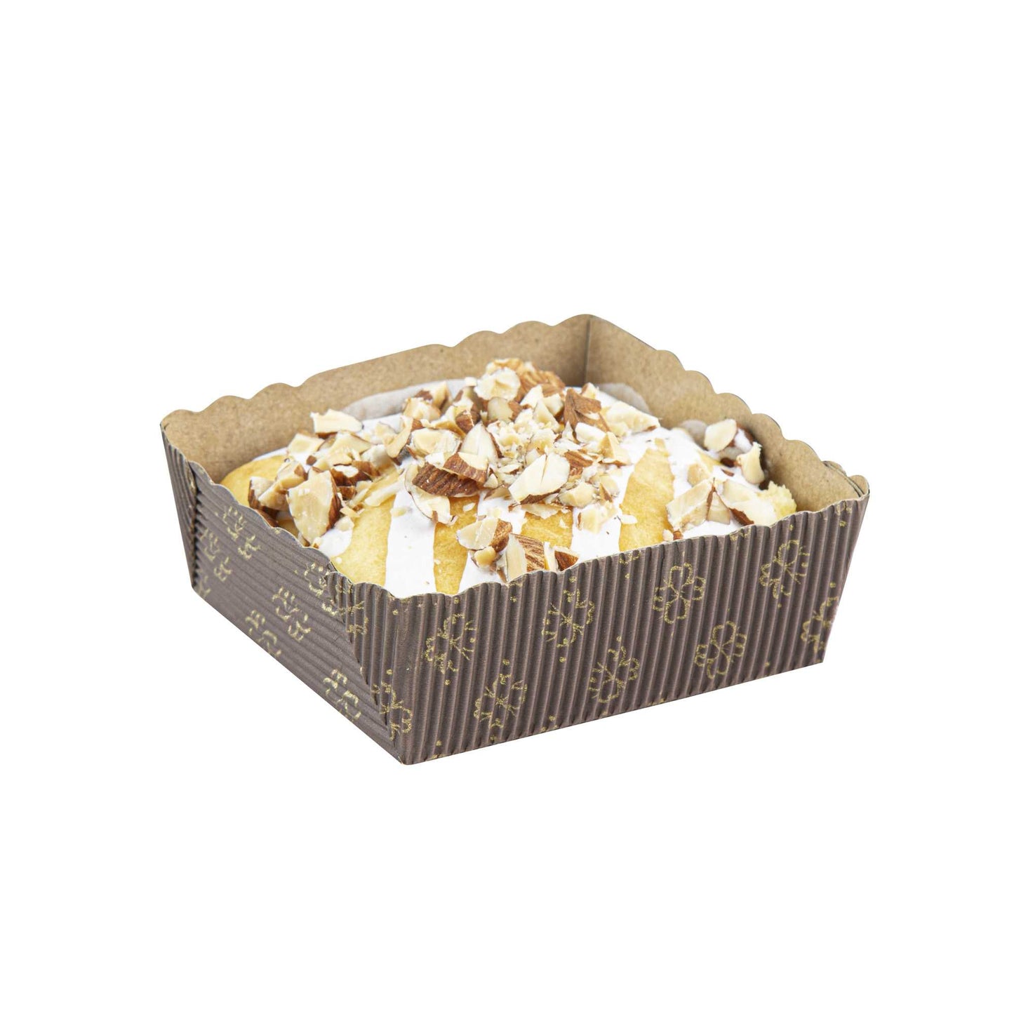 Panificio 4 oz Kraft Paper Square Baking Cup - Greaseproof, Rippled - 3" x 2 3/4" x 1 3/4" - 100 count box
