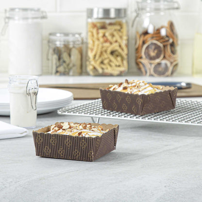 Panificio 4 oz Kraft Paper Square Baking Cup - Greaseproof, Rippled - 3" x 2 3/4" x 1 3/4" - 100 count box