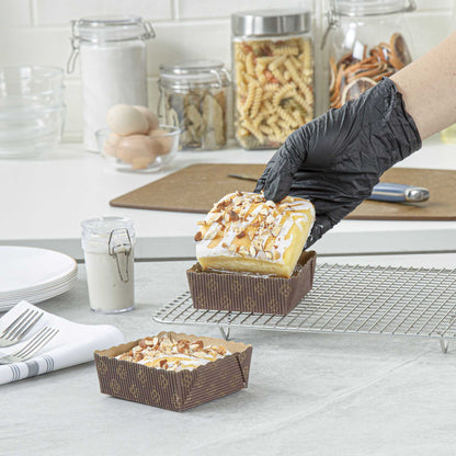 Panificio 4 oz Kraft Paper Square Baking Cup - Greaseproof, Rippled - 3" x 2 3/4" x 1 3/4" - 100 count box