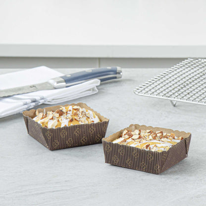 Panificio 4 oz Kraft Paper Square Baking Cup - Greaseproof, Rippled - 3" x 2 3/4" x 1 3/4" - 100 count box