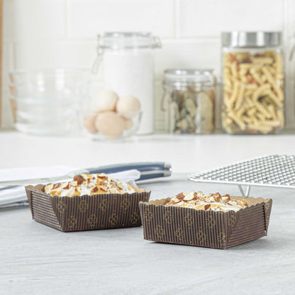 Panificio 4 oz Kraft Paper Square Baking Cup - Greaseproof, Rippled - 3" x 2 3/4" x 1 3/4" - 100 count box