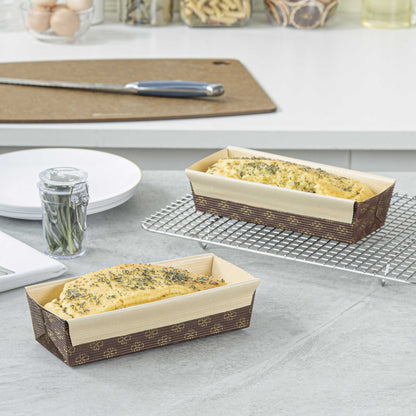 Panificio 18 oz Kraft Paper Baking Loaf Pan - Greaseproof, Rippled - 7 3/4" x 3 1/4" x 2" - 10 count box