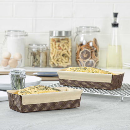 Panificio 18 oz Kraft Paper Baking Loaf Pan - Greaseproof, Rippled - 7 3/4" x 3 1/4" x 2" - 10 count box