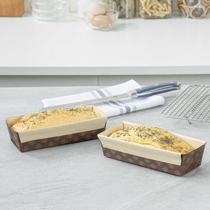 Panificio 18 oz Kraft Paper Baking Loaf Pan - Greaseproof, Rippled - 7 3/4" x 3 1/4" x 2" - 10 count box