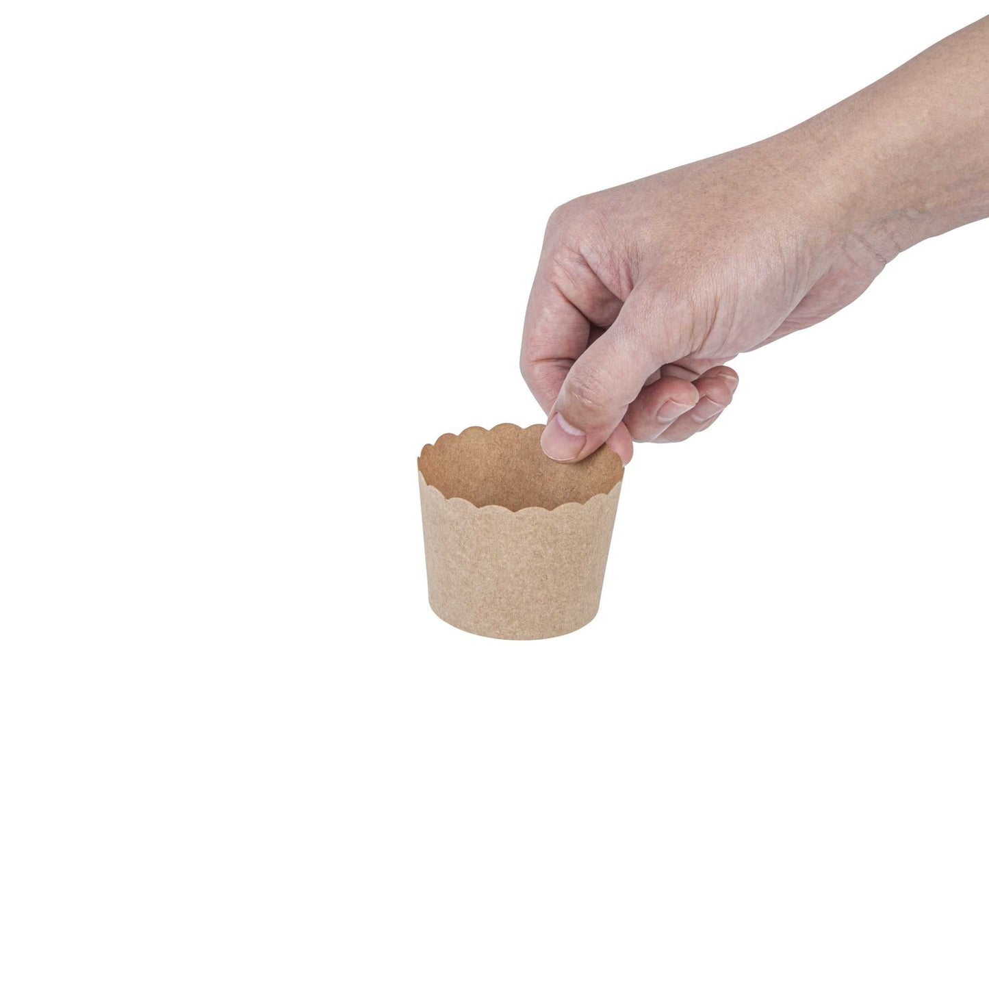 Panificio 3 oz Kraft Paper Mini Baking Cup - Scalloped - 2 1/2" x 2 1/2" x 1 3/4" - 200 count box