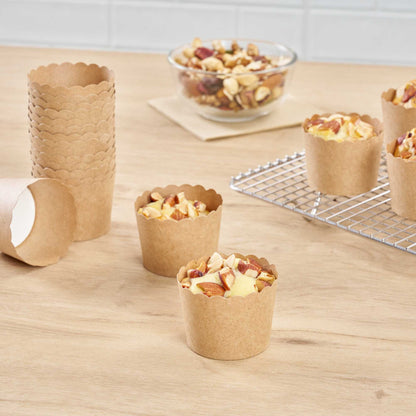 Panificio 3 oz Kraft Paper Mini Baking Cup - Scalloped - 2 1/2" x 2 1/2" x 1 3/4" - 200 count box