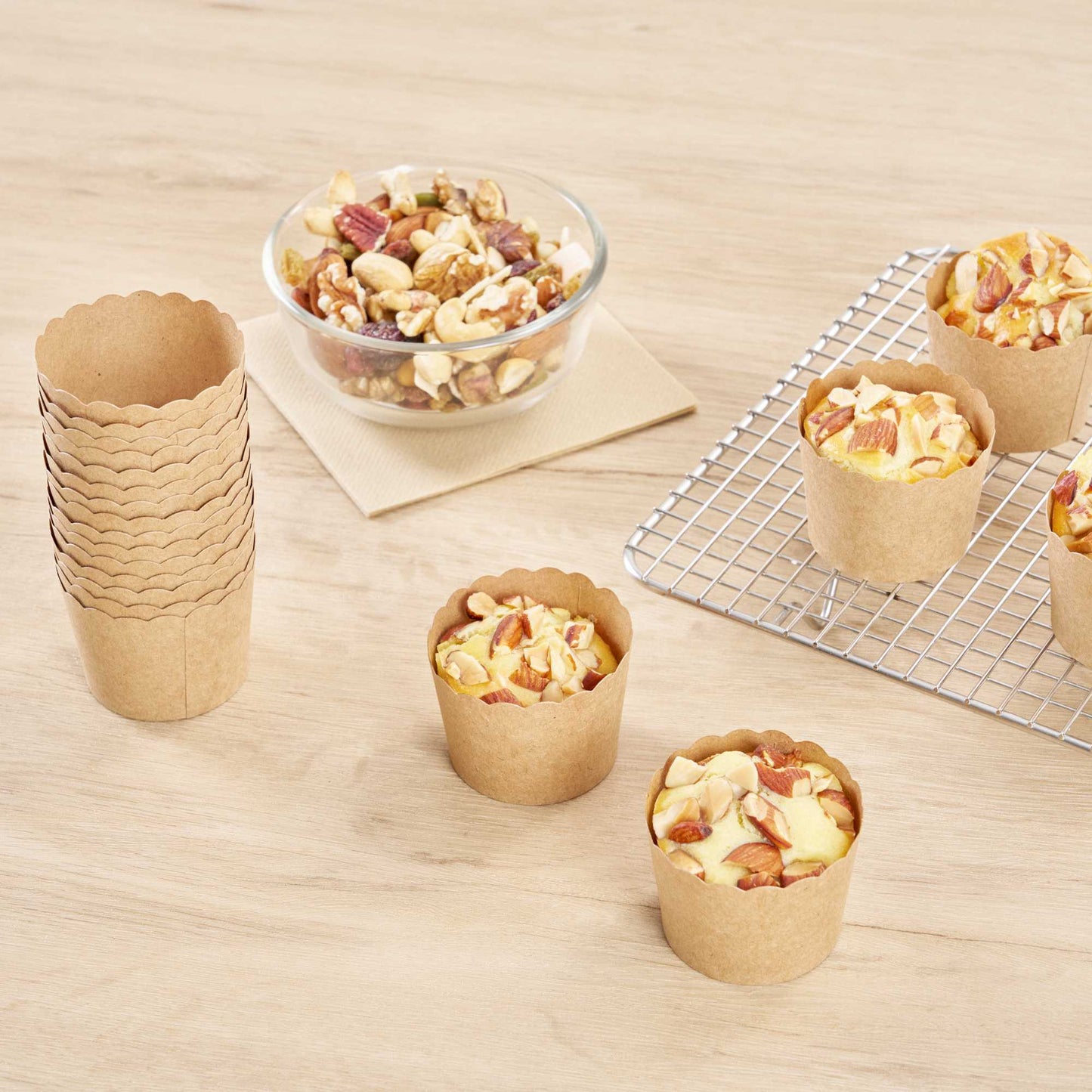 Panificio 3 oz Kraft Paper Mini Baking Cup - Scalloped - 2 1/2" x 2 1/2" x 1 3/4" - 200 count box