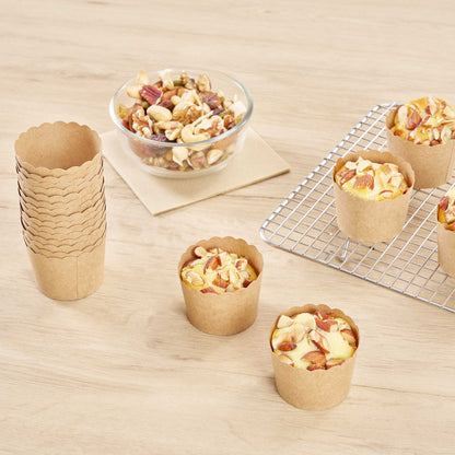 Panificio 3 oz Kraft Paper Mini Baking Cup - Scalloped - 2 1/2" x 2 1/2" x 1 3/4" - 200 count box