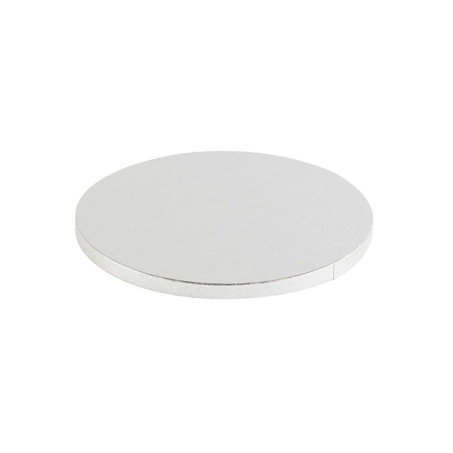 Pastry Tek Round Metallic Silver Cardboard Cake Drum Board - Covered Edge - 8" x 8" x 1/2" - 1 count box