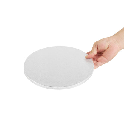 Pastry Tek Round Metallic Silver Cardboard Cake Drum Board - Covered Edge - 10" x 10" x 1/2" - 1 count box