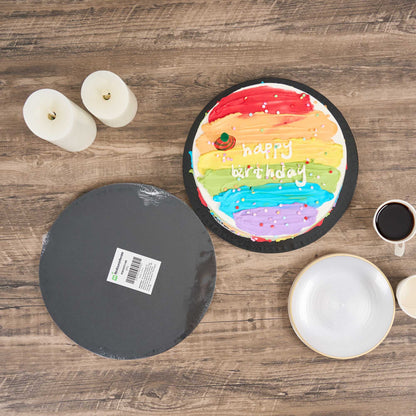 Pastry Tek Round Black Cardboard Cake Drum Board - Covered Edge - 12" x 12" x 1/2" - 1 count box