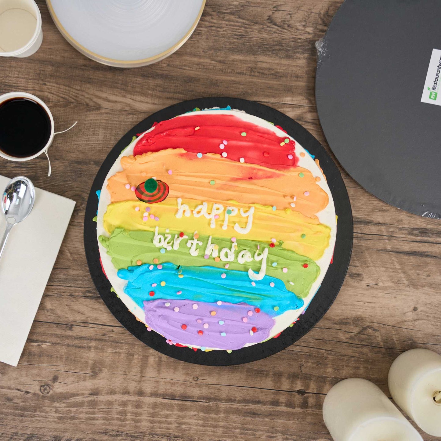 Pastry Tek Round Black Cardboard Cake Drum Board - Covered Edge - 12" x 12" x 1/2" - 1 count box