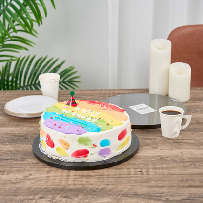Pastry Tek Round Black Cardboard Cake Drum Board - Covered Edge - 12" x 12" x 1/2" - 1 count box