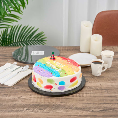Pastry Tek Round Black Cardboard Cake Drum Board - Covered Edge - 12" x 12" x 1/2" - 1 count box