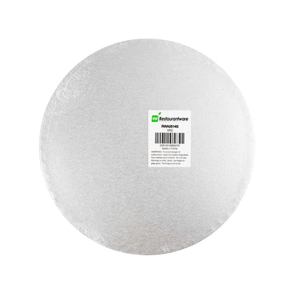 Pastry Tek Round Metallic Silver Cardboard Cake Drum Board - Covered Edge - 12" x 12" x 1/2" - 1 count box