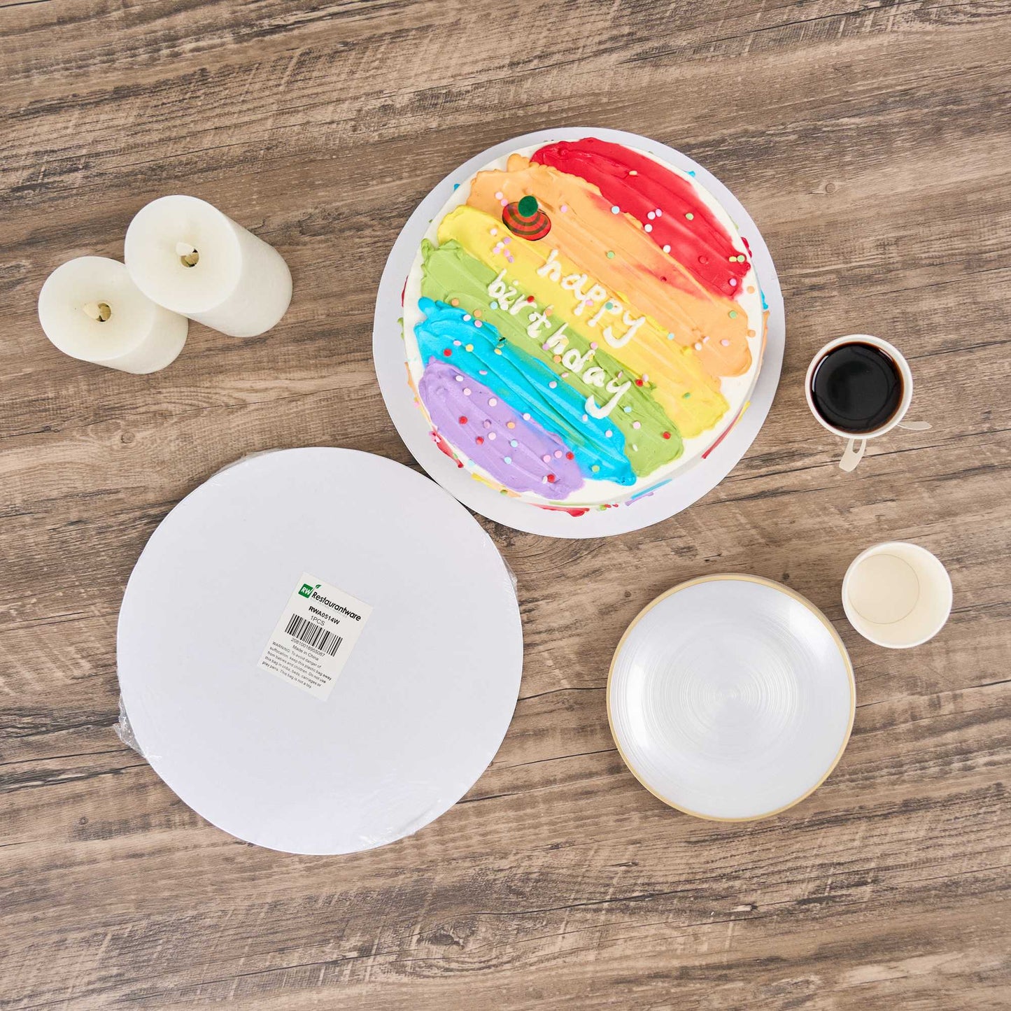 Pastry Tek Round White Cardboard Cake Drum Board - Covered Edge - 12" x 12" x 1/2" - 1 count box