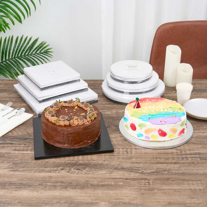 Pastry Tek Square Black Cardboard Cake Drum Board - Covered Edge - 8" x 8" x 1/2" - 1 count box