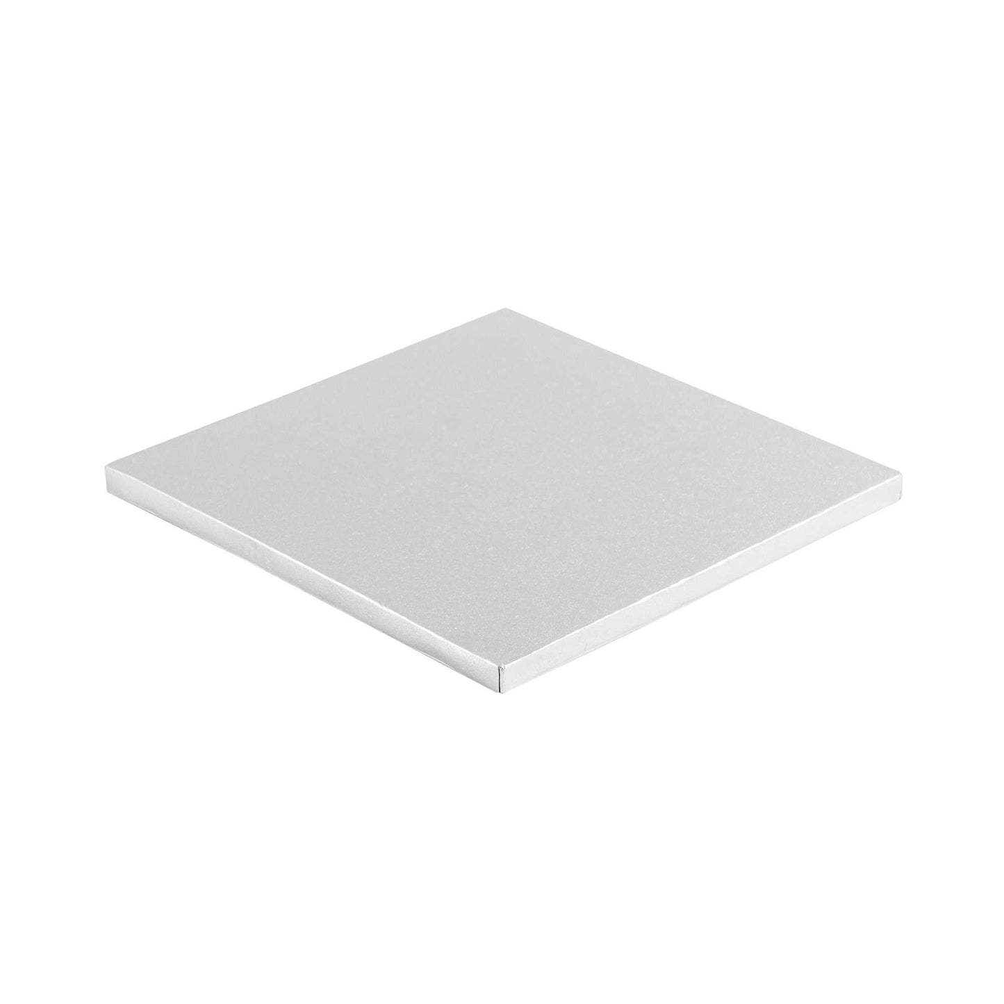 Pastry Tek Square Metallic Silver Cardboard Cake Drum Board - Covered Edge - 8" x 8" x 1/2" - 1 count box
