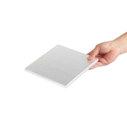 Pastry Tek Square Metallic Silver Cardboard Cake Drum Board - Covered Edge - 8" x 8" x 1/2" - 1 count box