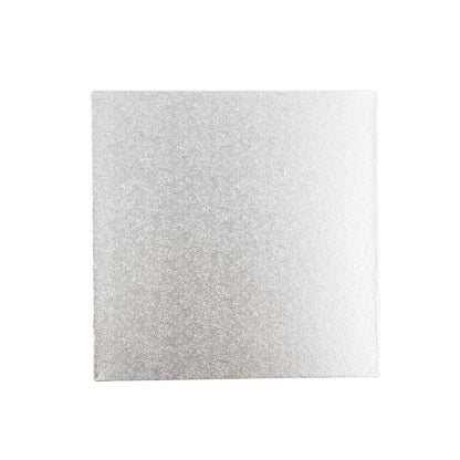 Pastry Tek Square Metallic Silver Cardboard Cake Drum Board - Covered Edge - 8" x 8" x 1/2" - 1 count box