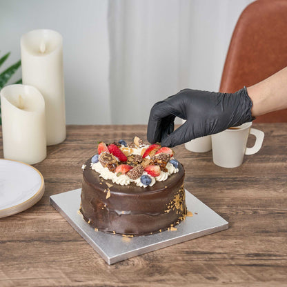Pastry Tek Square Metallic Silver Cardboard Cake Drum Board - Covered Edge - 8" x 8" x 1/2" - 1 count box