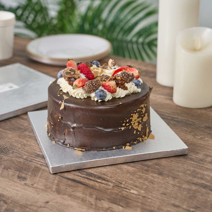 Pastry Tek Square Metallic Silver Cardboard Cake Drum Board - Covered Edge - 8" x 8" x 1/2" - 1 count box
