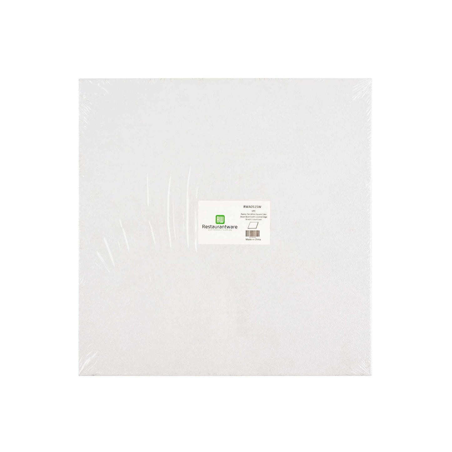 Pastry Tek Square White Cardboard Cake Drum Board - Covered Edge - 8" x 8" x 1/2" - 1 count box