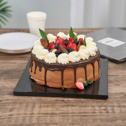 Pastry Tek Square Black Cardboard Cake Drum Board - Covered Edge - 10" x 10" x 1/2" - 1 count box