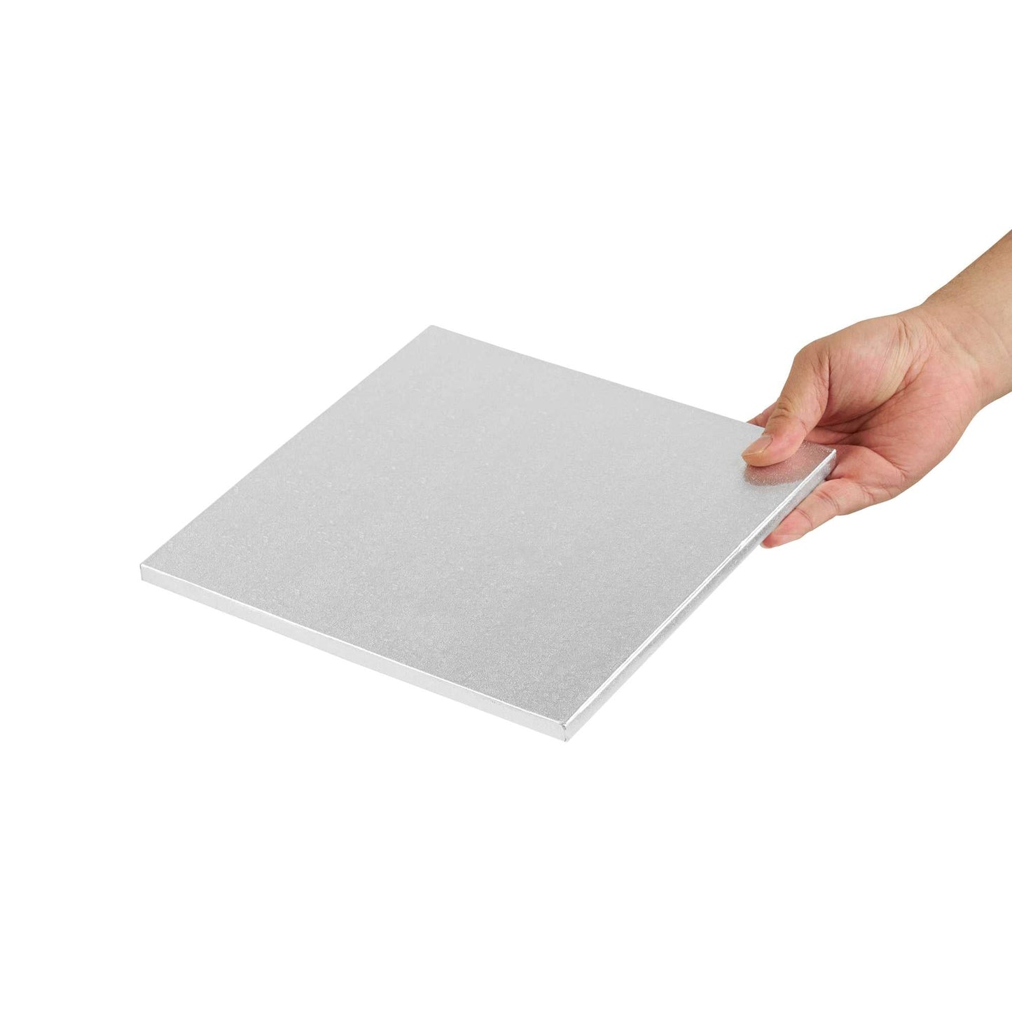Pastry Tek Square Metallic Silver Cardboard Cake Drum Board - Covered Edge - 10" x 10" x 1/2" - 1 count box
