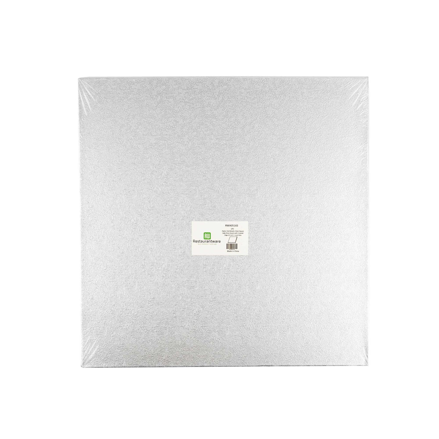 Pastry Tek Square Metallic Silver Cardboard Cake Drum Board - Covered Edge - 10" x 10" x 1/2" - 1 count box