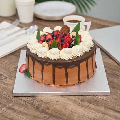 Pastry Tek Square Metallic Silver Cardboard Cake Drum Board - Covered Edge - 10" x 10" x 1/2" - 1 count box