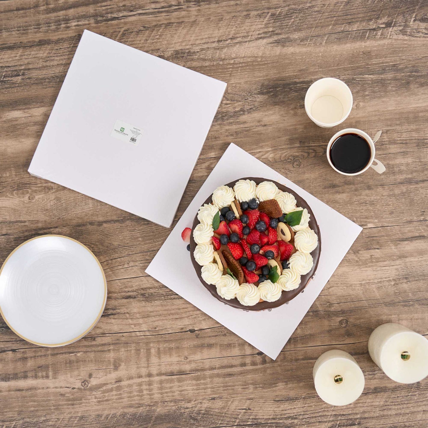 Pastry Tek Square White Cardboard Cake Drum Board - Covered Edge - 10" x 10" x 1/2" - 1 count box