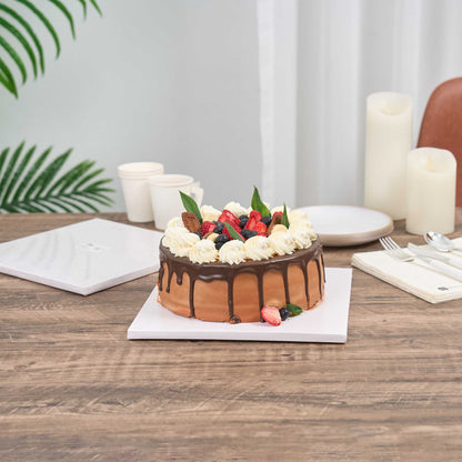 Pastry Tek Square White Cardboard Cake Drum Board - Covered Edge - 10" x 10" x 1/2" - 1 count box