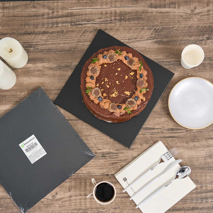 Pastry Tek Square Black Cardboard Cake Drum Board - Covered Edge - 12" x 12" x 1/2" - 1 count box