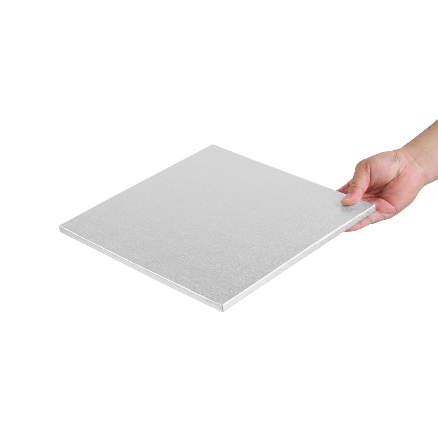 Pastry Tek Square Metallic Silver Cardboard Cake Drum Board - Covered Edge - 12" x 12" x 1/2" - 1 count box