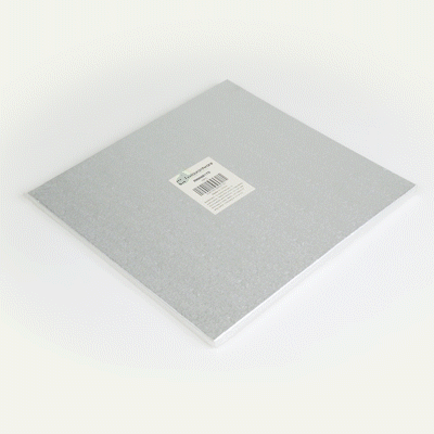 Pastry Tek Square Metallic Silver Cardboard Cake Drum Board - Covered Edge - 12" x 12" x 1/2" - 1 count box