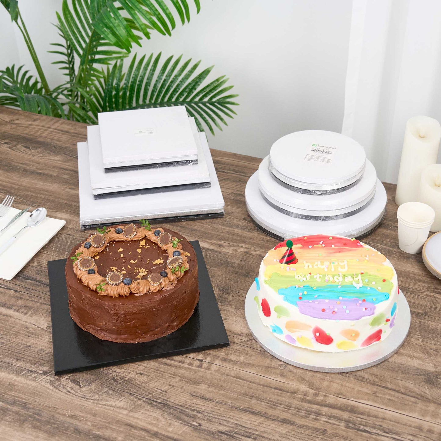 Pastry Tek Square Metallic Silver Cardboard Cake Drum Board - Covered Edge - 12" x 12" x 1/2" - 1 count box