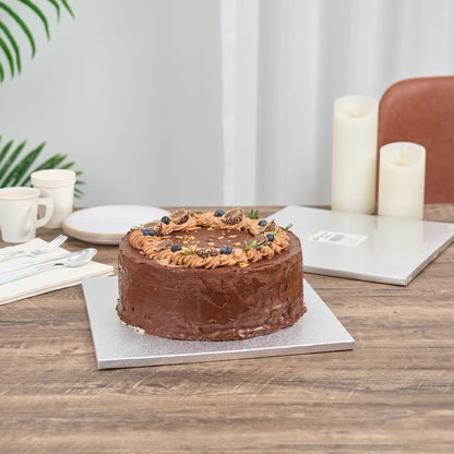 Pastry Tek Square Metallic Silver Cardboard Cake Drum Board - Covered Edge - 12" x 12" x 1/2" - 1 count box
