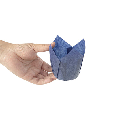 Panificio 4 oz Blue Paper Tulip Baking Cup - Greaseproof - 3 1/2" x 3 1/2" x 3 1/2" - 200 count box