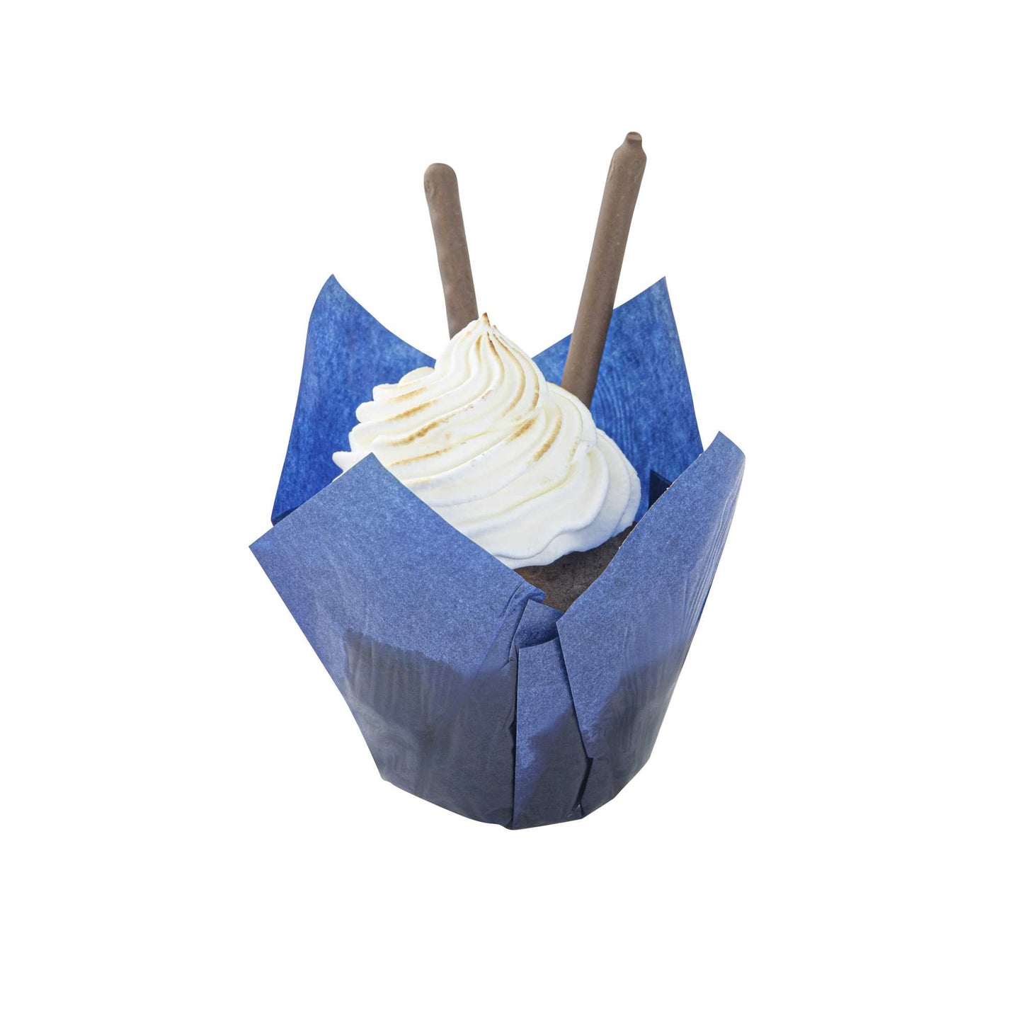Panificio 4 oz Blue Paper Tulip Baking Cup - Greaseproof - 3 1/2" x 3 1/2" x 3 1/2" - 200 count box