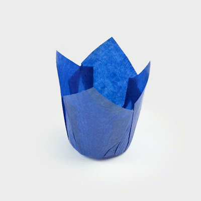 Panificio 4 oz Blue Paper Tulip Baking Cup - Greaseproof - 3 1/2" x 3 1/2" x 3 1/2" - 200 count box