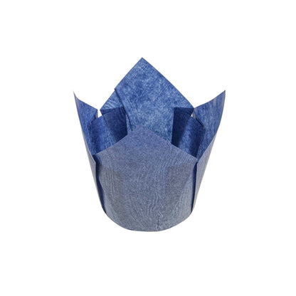 Panificio 4 oz Blue Paper Tulip Baking Cup - Greaseproof - 3 1/2" x 3 1/2" x 3 1/2" - 200 count box